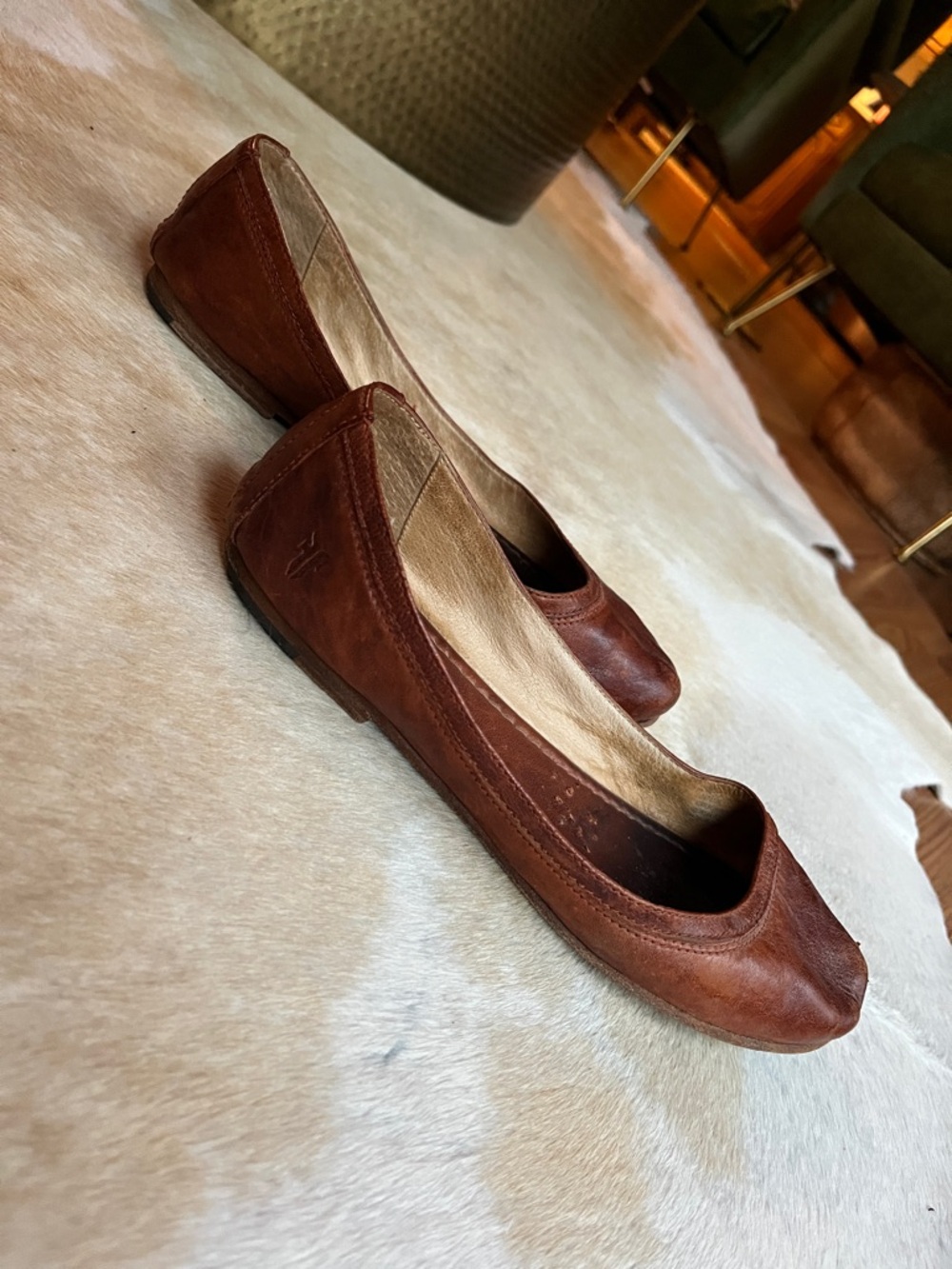 Frye Women's Cognac Leather Ballet Flats - Picture 5 of 7